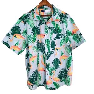 Old Navy Everyday Camp Shirt Mens 2XL Tropical Flamingo Paradise Hawaiian Travel